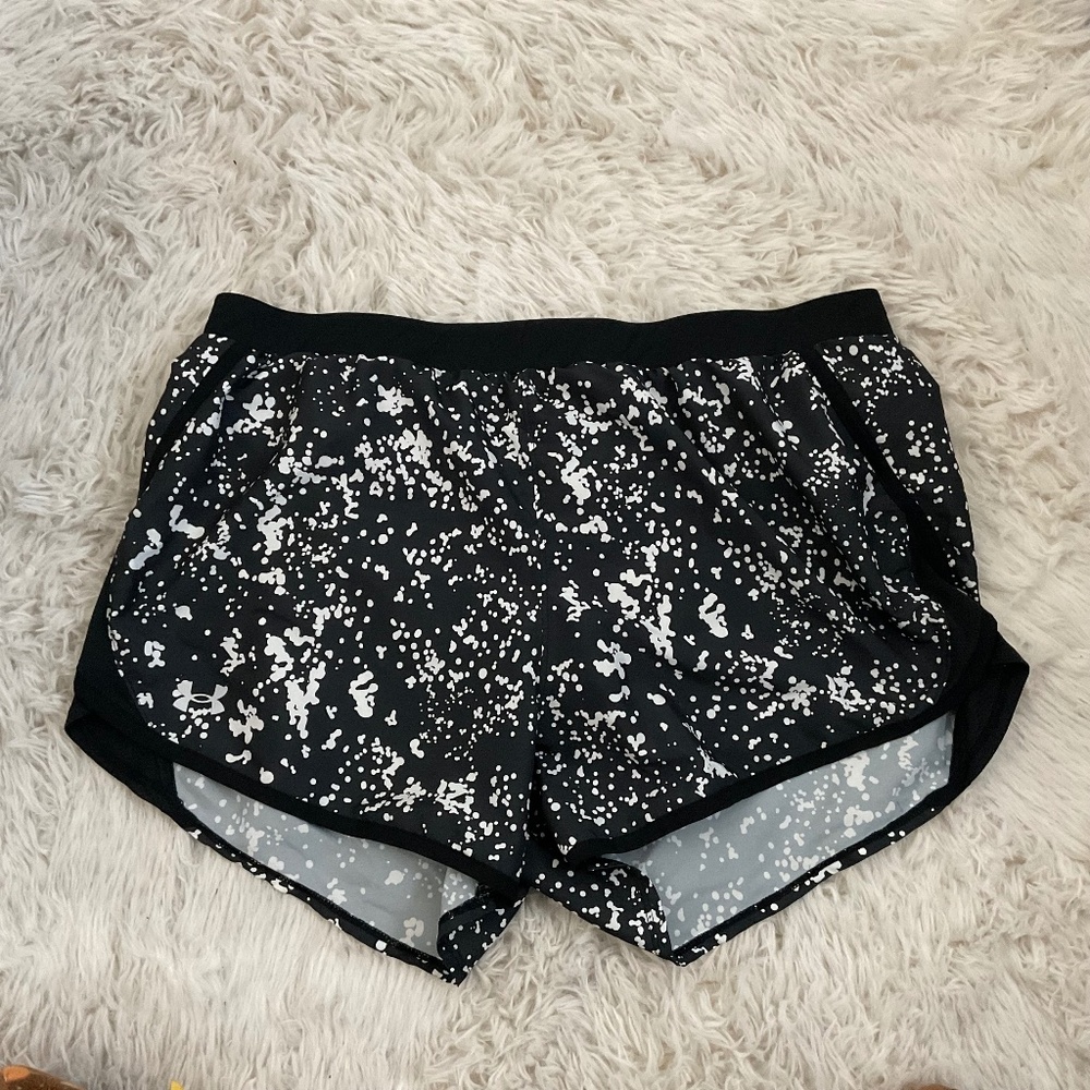 Under Armour Black and White Lined Running Shorts - Size XL